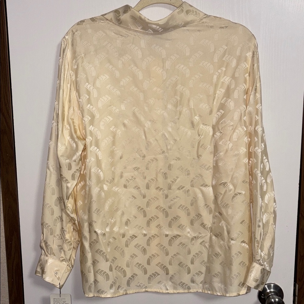 Vintage Pure Silk Champagne Blouse Art Deco Jacquard Button Front 14 Old Money - Picture 2 of 13
